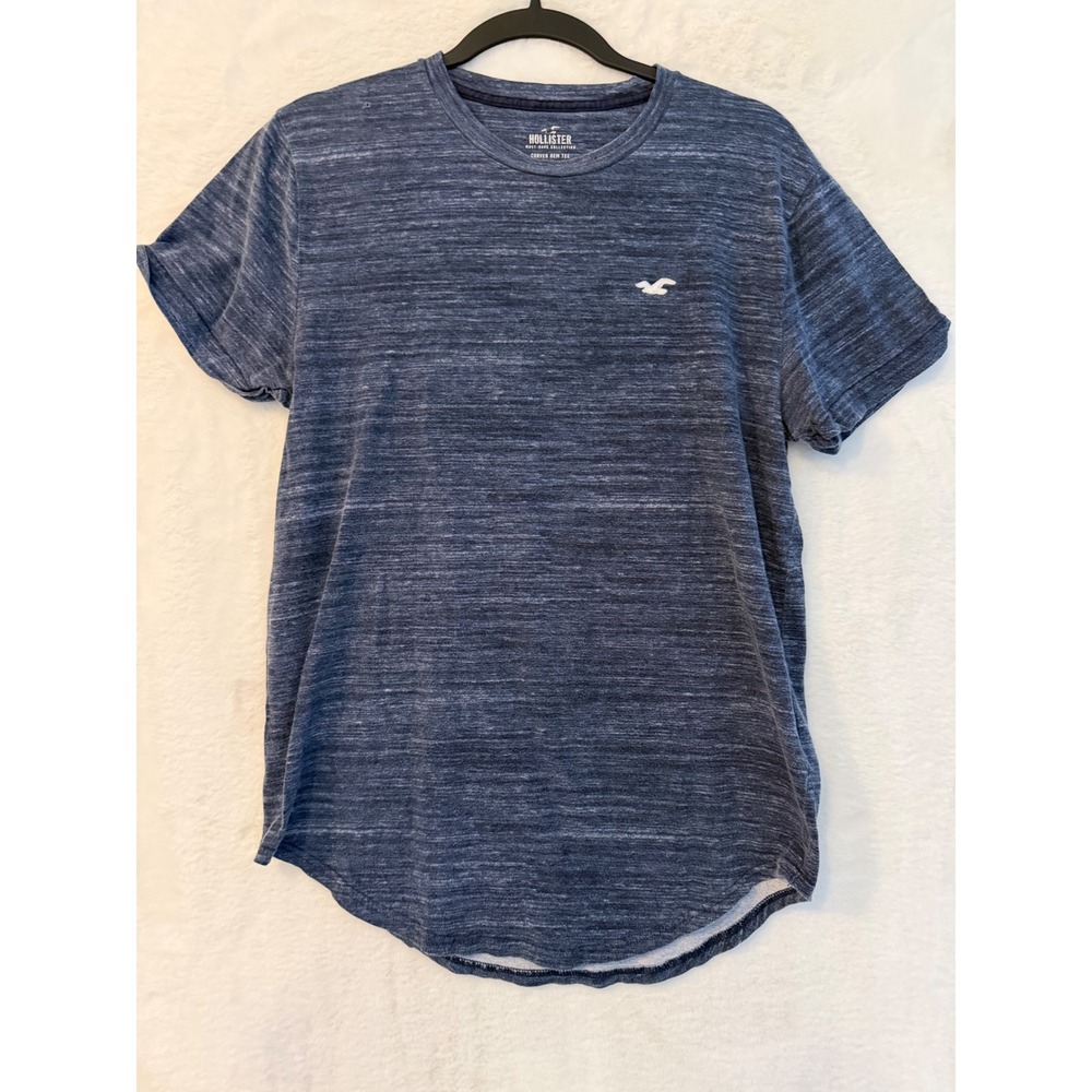 Hollister Men Medium Curved Hem Tee Blue Space Dye Short Sleeve Cotton T-Shirt